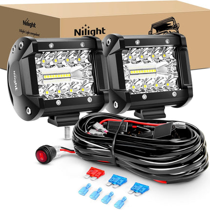 60W LED Work Lights 2PCS Combo Beam with 12FT Wiring Harness