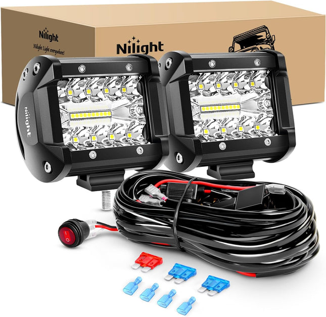 60W LED Work Lights 2PCS Combo Beam with 12FT Wiring Harness