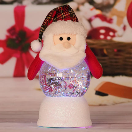 Christmas Santa Claus Figurine, Lighted Musical Snow Globe Lantern with Timer for Table