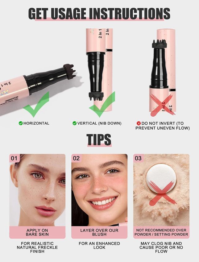 2-in-1 Freckle Pen with Blush, Waterproof Long-Lasting Sun-Kissed Makeup, Quick-Dry
