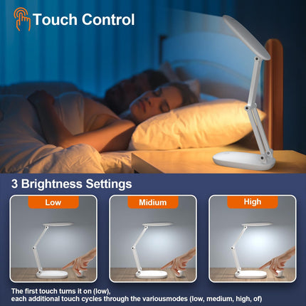 Rechargeable LED Desk Lamp Foldable Portable Light with 3 Brightness Modes