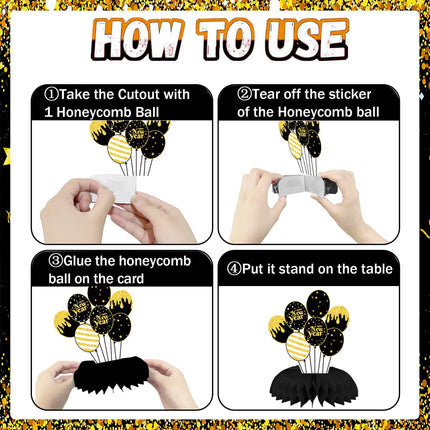 9-Piece Black & Gold New Year Eve Table Decorations – Party Centerpieces