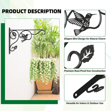 2-Pack 12" Plant Hooks – Black Metal Hangers for Indoor & Outdoor Use