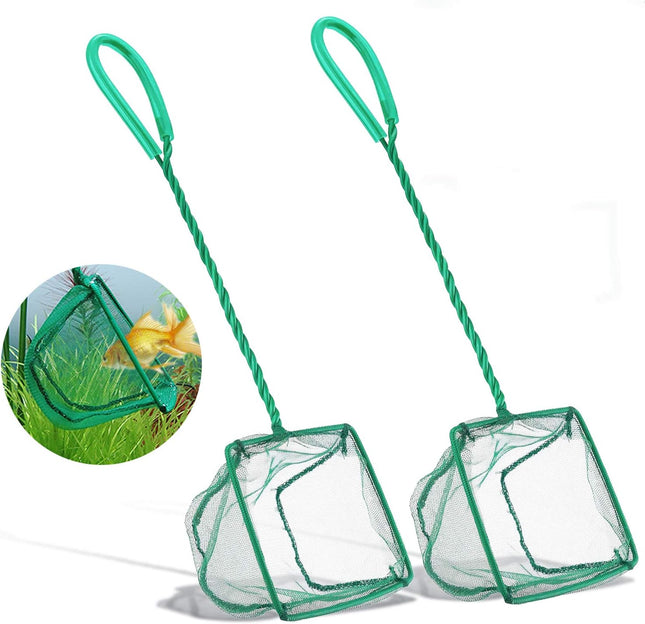 4-Inch Aquarium Fish Net, Small Mesh Fish Catch Net with Plastic Handle, Green