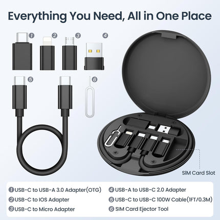6 in 1 USB C Charging Adapter Kit with 100W Cord Micro USB Converter Data