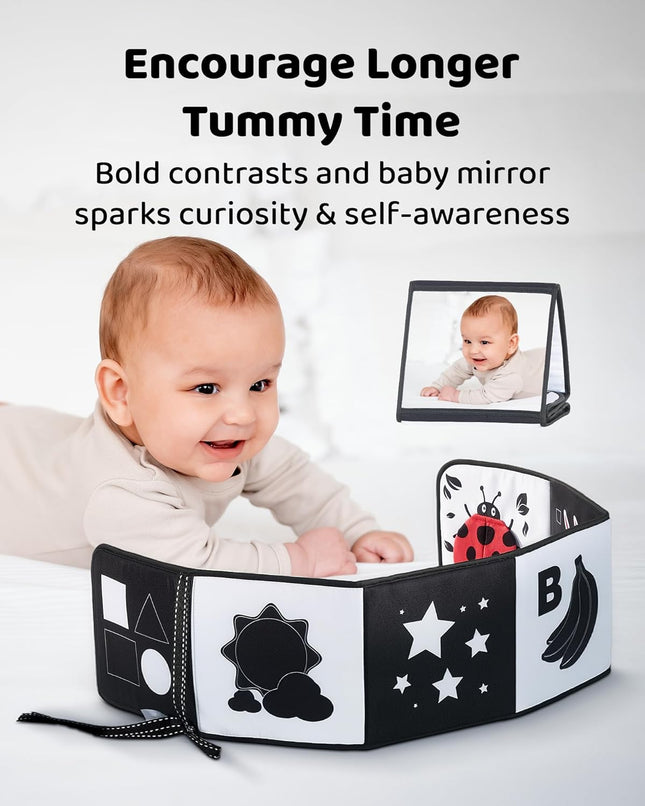 Black & White Baby Sensory Book, Tummy Time Toy for Infant Visual Learning