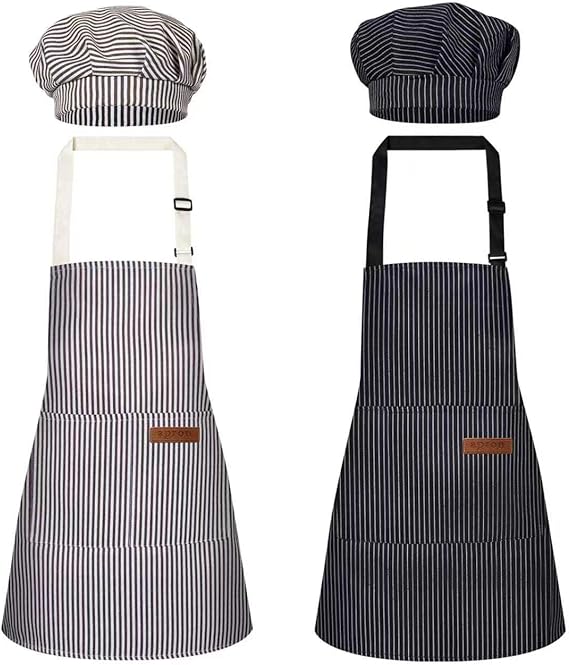 2 Pack Kids Chef Set Apron & Hat Adjustable Baking Smock Boys Girls Pockets