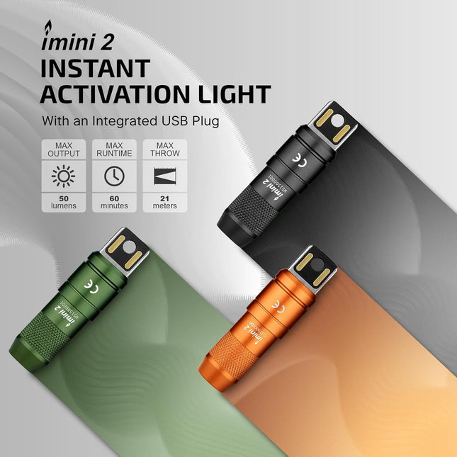 IMINI 2 EDC Keychain Flashlight – 50 Lumens, Compact, Rechargeable for Emergencies