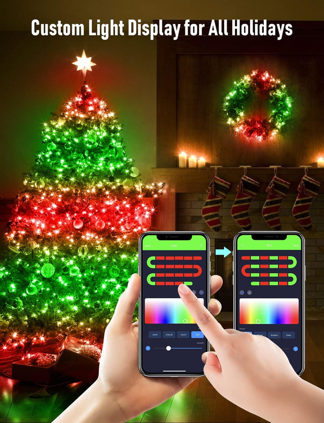 33FT Smart Christmas Lights – 66 LED RGB String with App & Remote Control