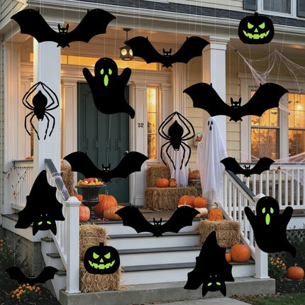 15-Piece 3D Halloween Hanging Bats, Realistic Black Flying Bat Yard & Porch Decor