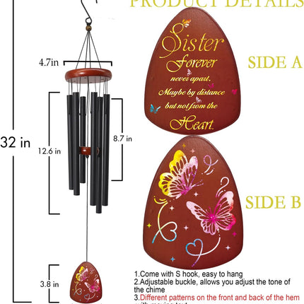 Sister Gift Wind Chimes, Butterfly Birthday & Wedding Gift for Sister-in-Law