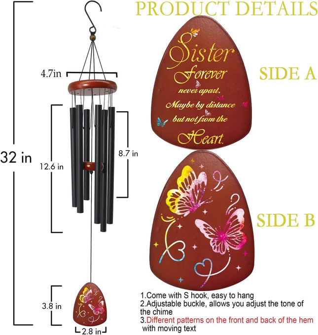 Sister Gift Wind Chimes, Butterfly Birthday & Wedding Gift for Sister-in-Law