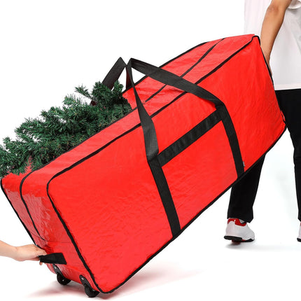 Christmas Tree Storage Bag with Wheels – Fits 6-7.5ft Trees, Red Color