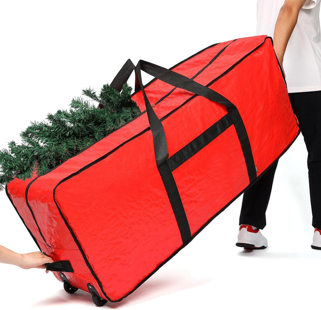 Christmas Tree Storage Bag with Wheels – Fits 6-7.5ft Trees, Red Color