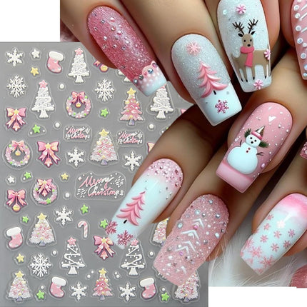 6 Sheets Christmas Nail Art Stickers – Snowflake, Christmas Tree & Colorful Snowflake Nail Decals