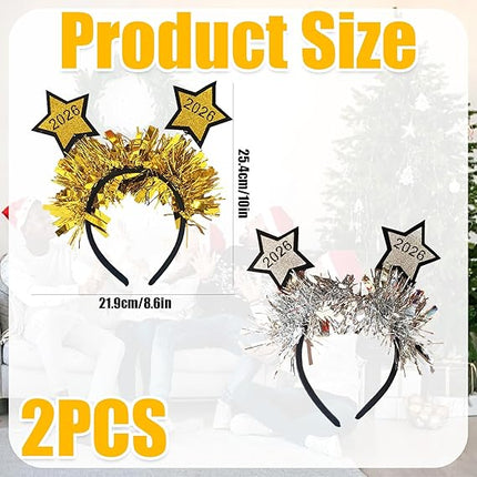2-Piece NYE Headbands – Gold & Silver Glitter Crowns for Women Party