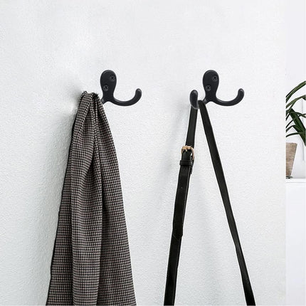 10-Pack Wall Hooks – Heavy Duty Black Coat & Double Robe Hooks, No Rust