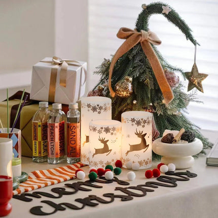 Christmas Flameless LED Candles 3D Wick Snowflake Reindeer with 6H Timer