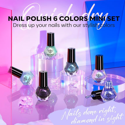 6-Color Holographic Aurora Nail Polish Set, Quick-Dry Shimmer Glitter, No UV Lamp