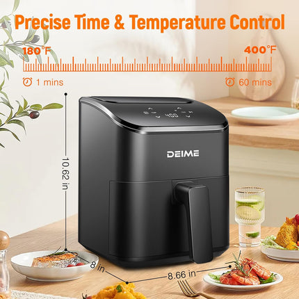3 Qt Digital Air Fryer Compact Mini Airfryer with Touchscreen, Nonstick Basket, Black