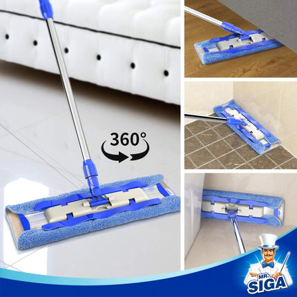 Flat Microfiber Floor Mop with Stainless Steel Telescopic Handle & Refills
