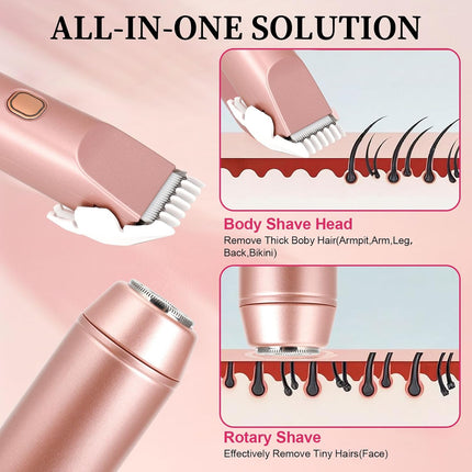 2-in-1 Bikini Trimmer for Women, IPX7 Waterproof Cordless Electric Shaver, USB Rechargeable Pink