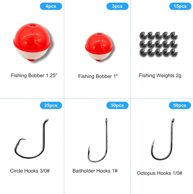 147-Piece Fishing Tackle Kit – Hooks, Bobbers, Sinkers for Bass & Trout