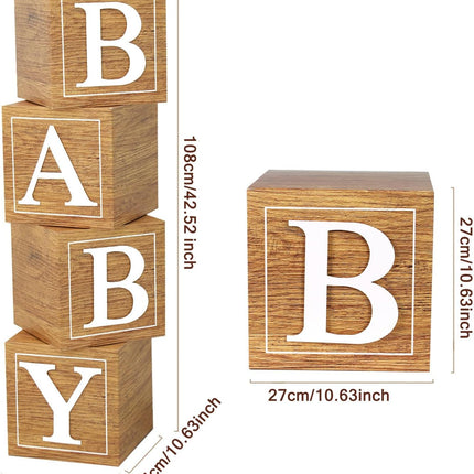 Baby Shower Boxes – 4 Wooden Blocks with BABY Letters, 1st Birthday Balloon Boxes