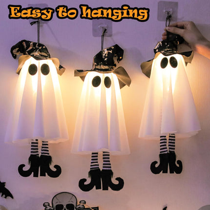 3-Piece Halloween Hanging Ghosts with Witch Hat Lights, Glowing Yard & Garden Decor