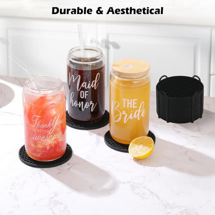 8 Pack Silicone Drink Coasters with Holder, Non-Slip Coffee Table Coaster Set