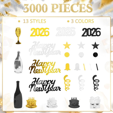 3000-Piece New Years Eve Confetti – Black, Gold & Silver Metallic Stars