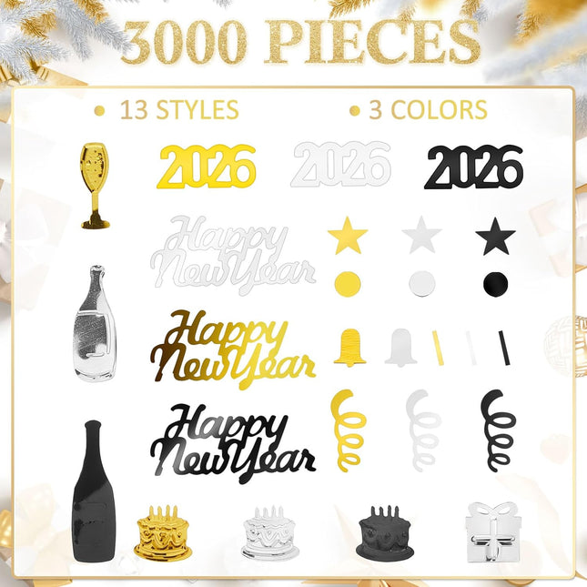 3000-Piece New Years Eve Confetti – Black, Gold & Silver Metallic Stars