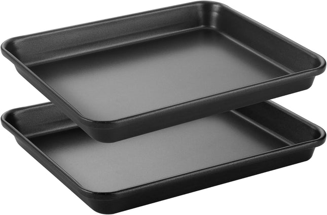 2 Pack Toaster Oven Baking Pans 9.7x7.5 Nonstick Cookie Sheet Black
