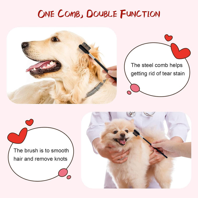 Pets Grooming Comb Kit – 2-in-1 Tear Stain Remover, Knots & Crust Mucus for Dogs