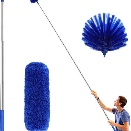 2 Head Cobweb Duster Kit, Telescoping Pole Corner Brush Ceiling Cleaner