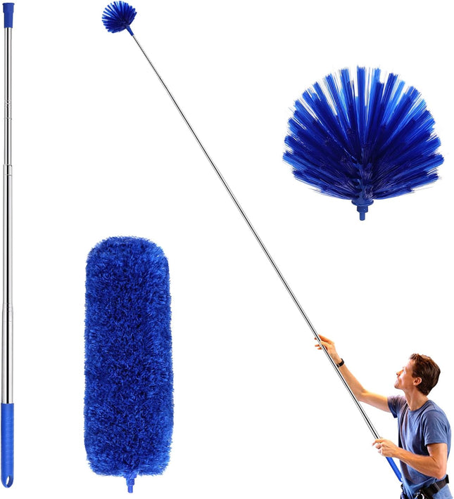 2 Head Cobweb Duster Kit, Telescoping Pole Corner Brush Ceiling Cleaner