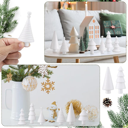6PCS Mini Wooden Christmas Trees – White Farmhouse DIY Tabletop Decor