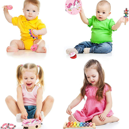 Kids Musical Instruments Set Wooden Percussion Toys with Xylophone Tambourine