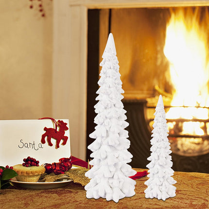 Winter Snow Resin Christmas Trees, Set of 2 White Glittered Tabletop Decor