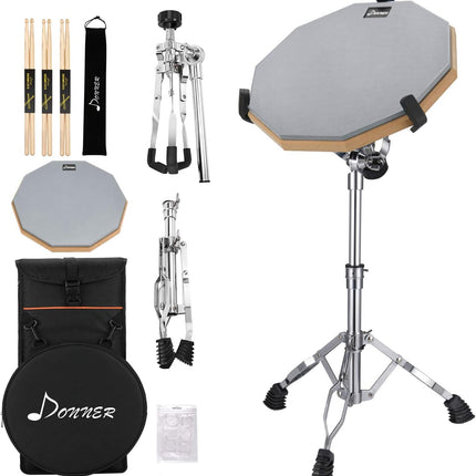 Snare Drum Stand Set 12in Practice Pad Drumsticks Backpack Fits 10in-14in Drum