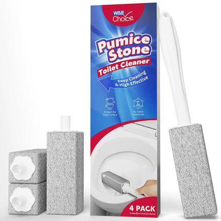 4Pack Toilet Pumice Stone with Long Handle, Bathroom Cleaning Brush Set