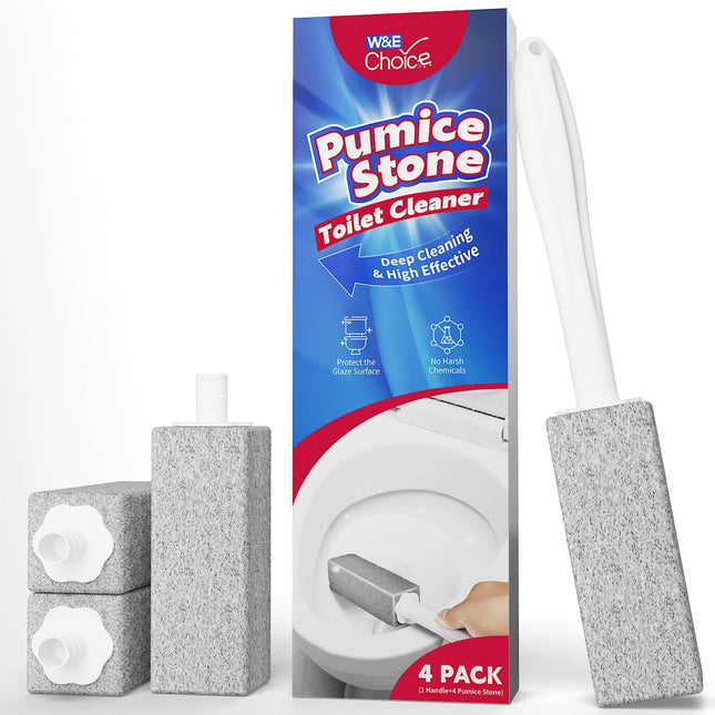 4Pack Toilet Pumice Stone with Long Handle, Bathroom Cleaning Brush Set