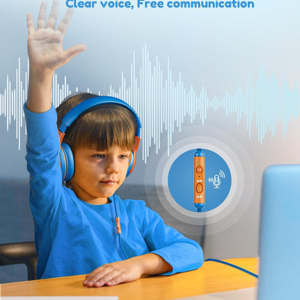 Kids Wired Headphones – Volume-Limiting 85/94dB, Foldable, Mic, 3.5mm Jack