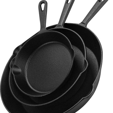 3-Piece Cast Iron Pan Set – 6, 8 & 10 Inch Skillets for Cooking Anywhere