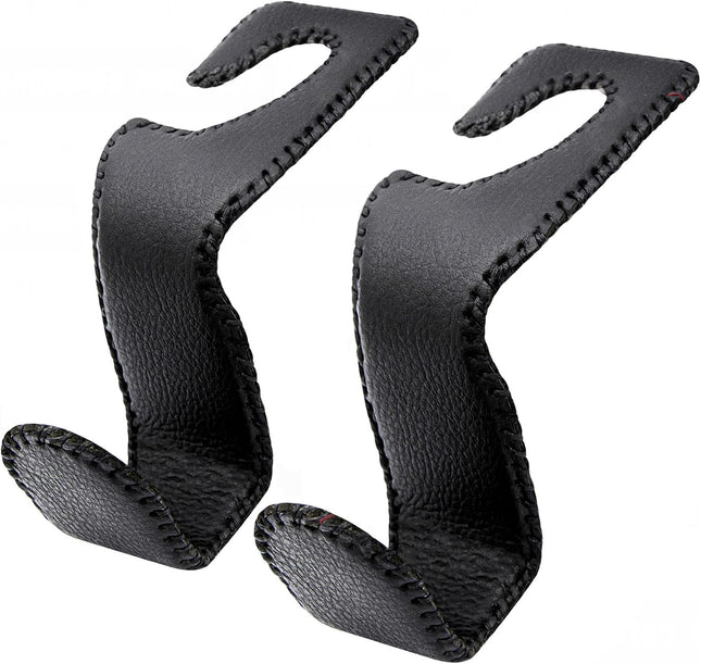 2-Pack Car Seat Headrest Hooks for Purses, Bags, and Grocery Bags – Leather Covered