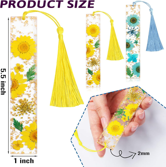 Bookmarks for Women – 2PCS Handmade Dried Flower Resin Bookmarks with Tassels