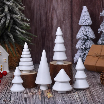 6PCS Wooden Christmas Tree Figurines – Mini Rustic Xmas Table Decor