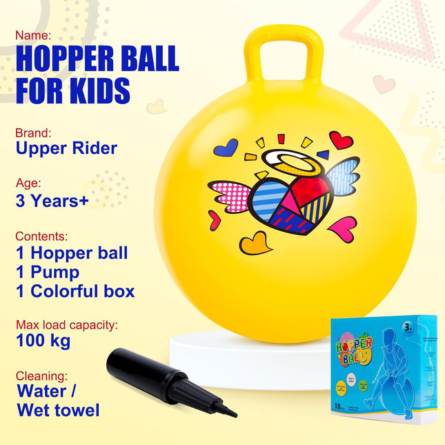 Hopper Ball for Kids 3-6, 18" Bouncy Hopping Ball with Handle, Indoor & Outdoor
