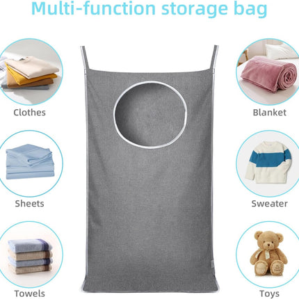 Grey Hanging Laundry Bag – 20x30" Storage for Clothes, Toys & Blankets