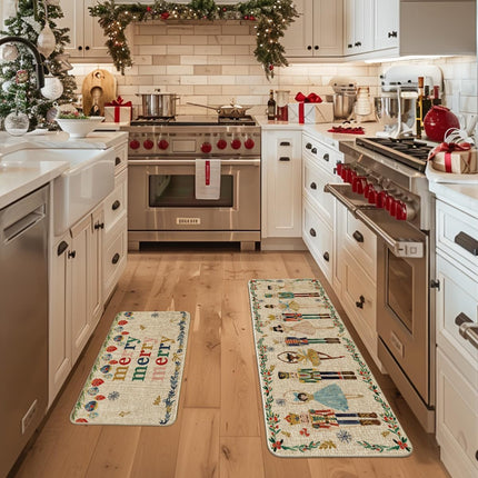 Christmas Kitchen Mats Set of 2 – Nutcracker Design, 17x29 & 17x47 Inches